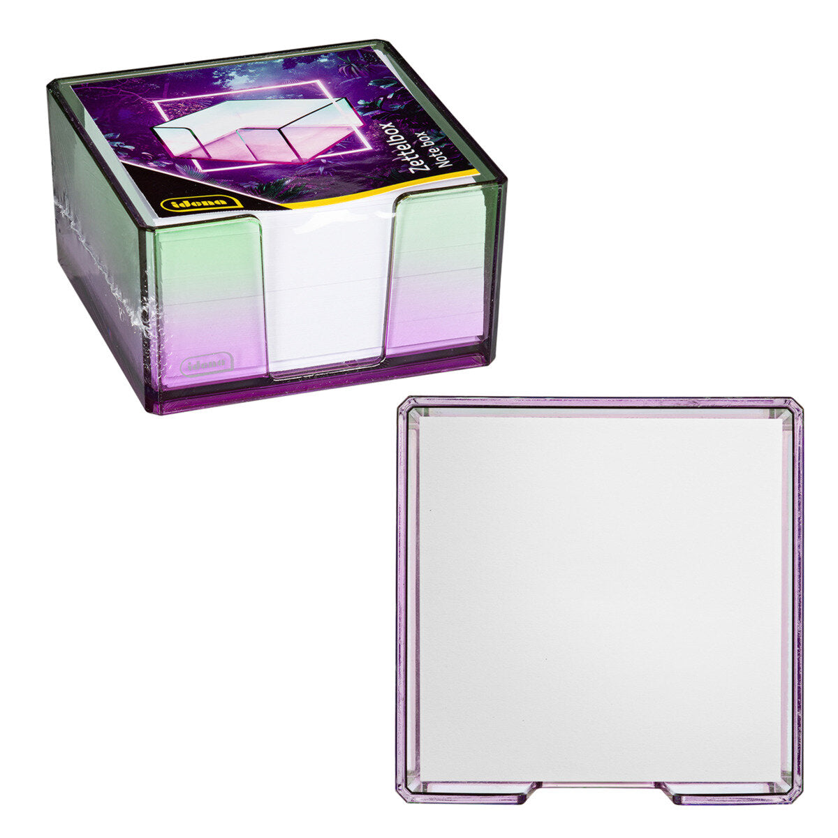 Idena Zettelbox Bicolor 500 Blatt lila grün 103 x 103 x 57 mm 80g/m²