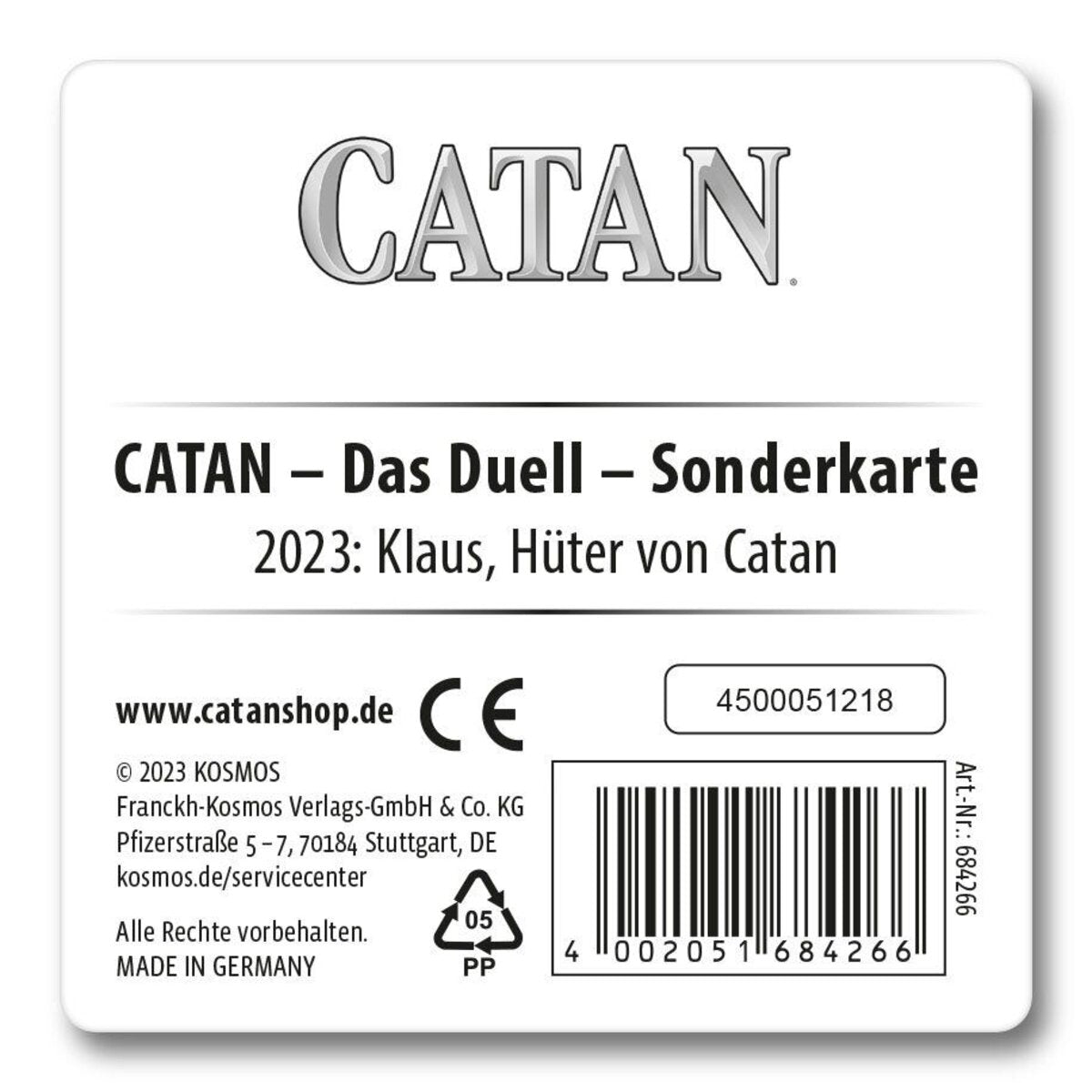 KOSMOS Catan Das Duell - Sonderkarte 2023 Klaus Hüter von Catan