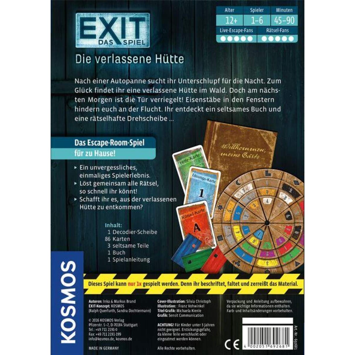 KOSMOS EXIT Das Spiel Die verlassene Hütte, Kennerspiel des Jahres 2017