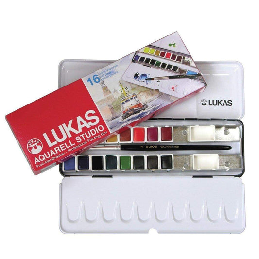 LUKAS STUDIO Aquarell Metallkasten 16x1/2-Näpfchen + Pinsel