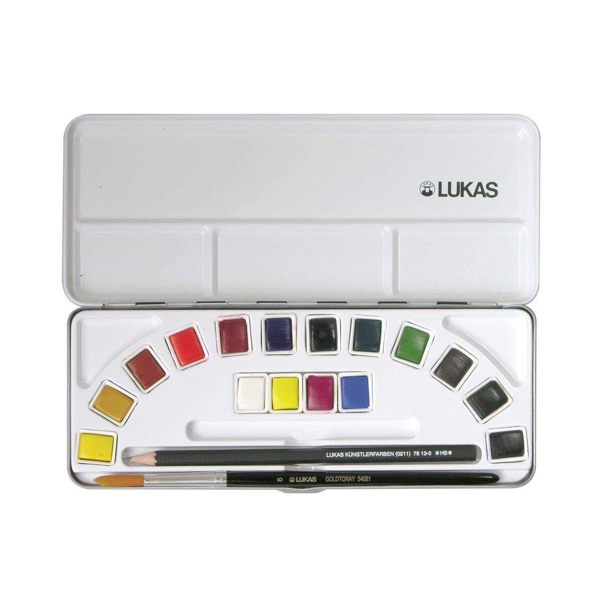 LUKAS STUDIO Aquarell Metallkasten 16x1/2-Näpfchen + Stift/Pinsel