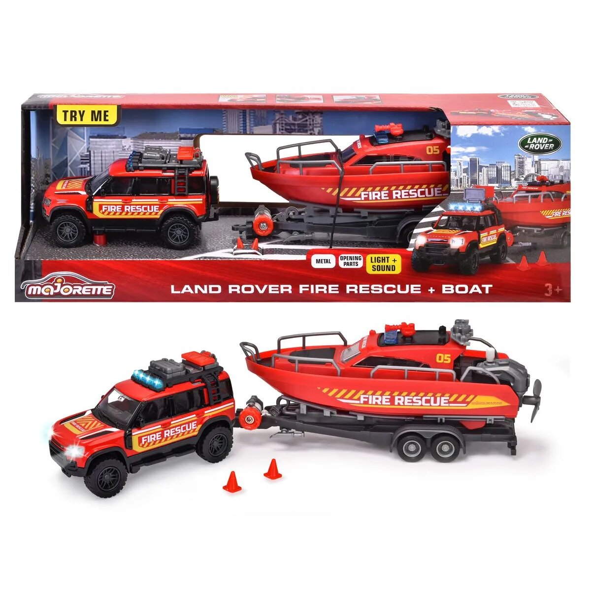 Majorette Land Rover Fire Rescue + Boat