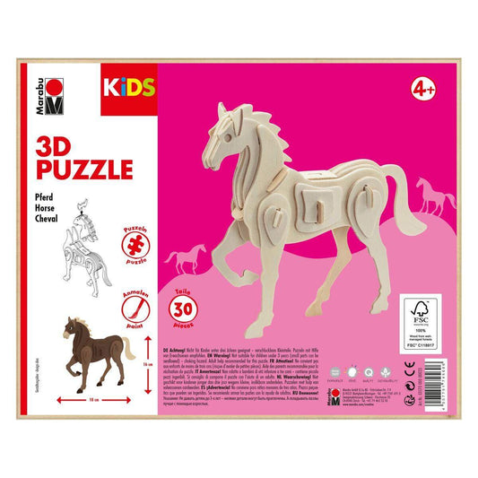 Marabu KiDS 3D Holzpuzzle Pferd, 30 Teile, ca. 18 x 16 cm