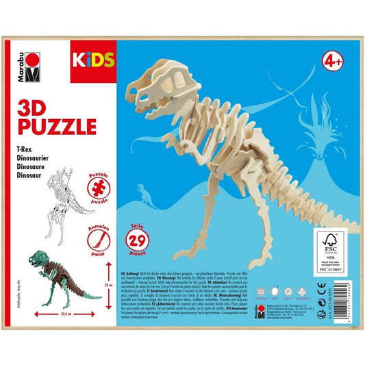 Marabu KiDS 3D Holzpuzzle T-Rex Dinosaurier, 29 Teile, ca. 23,5 x 32 cm