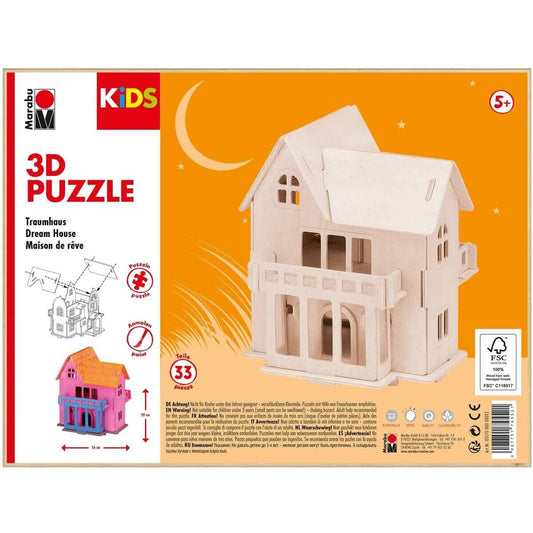 Marabu KiDS 3D Holzpuzzle Traumhaus, 33 Teile, ca. 16 x 20 cm