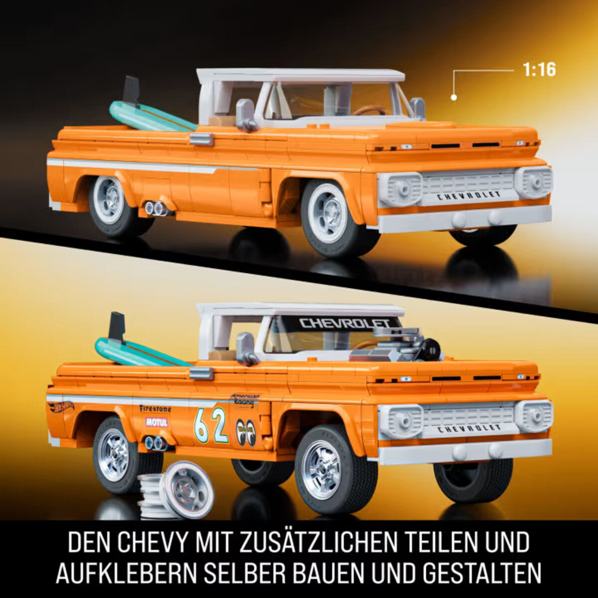 Mattel Brick Shop Hot Wheels Custom ’62 Chevy Pickup Bauset (858 Teile)