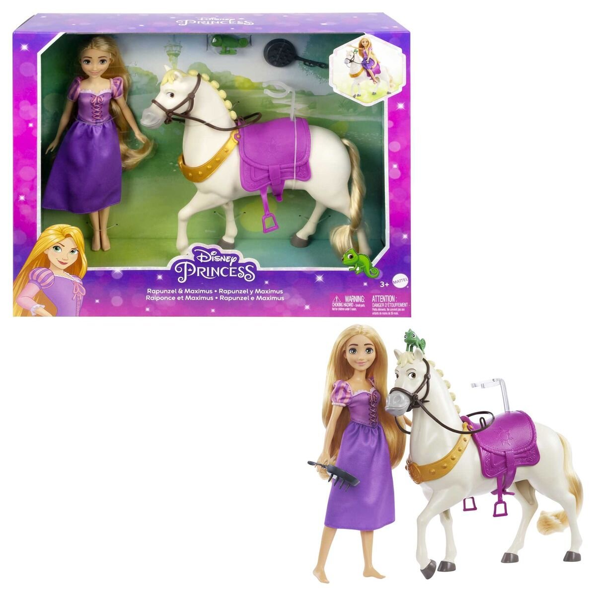 Mattel Disney Princess Rapunzel & Maximus Spielfiguren mit Bratpfannenbürste