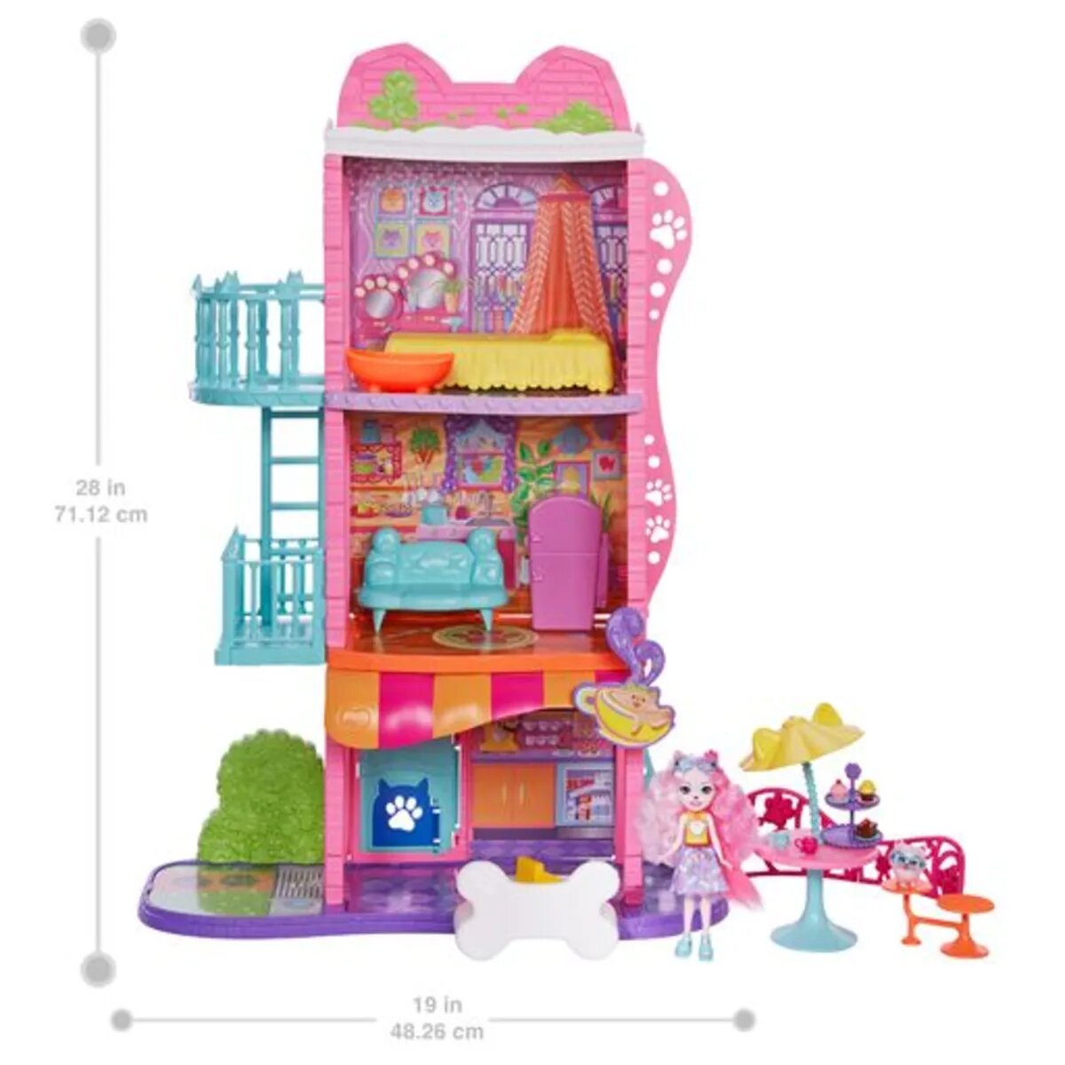 Mattel Enchantimals Stadthaus & Café Spielset mit Puppe & Tierfreund, Zubehör