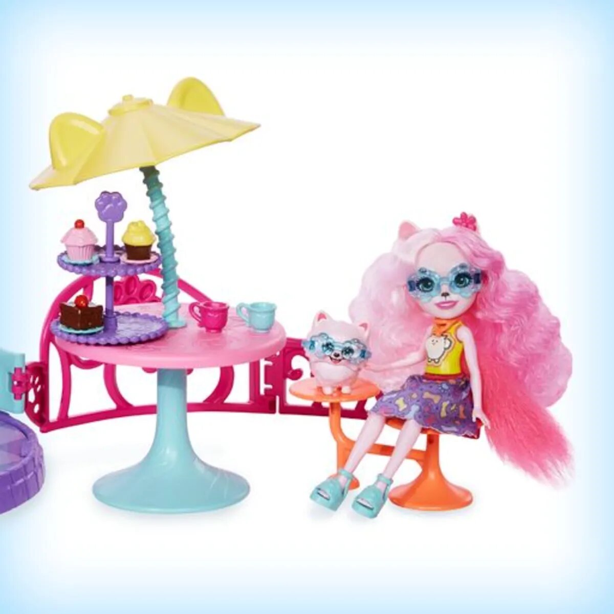 Mattel Enchantimals Stadthaus & Café Spielset mit Puppe & Tierfreund, Zubehör