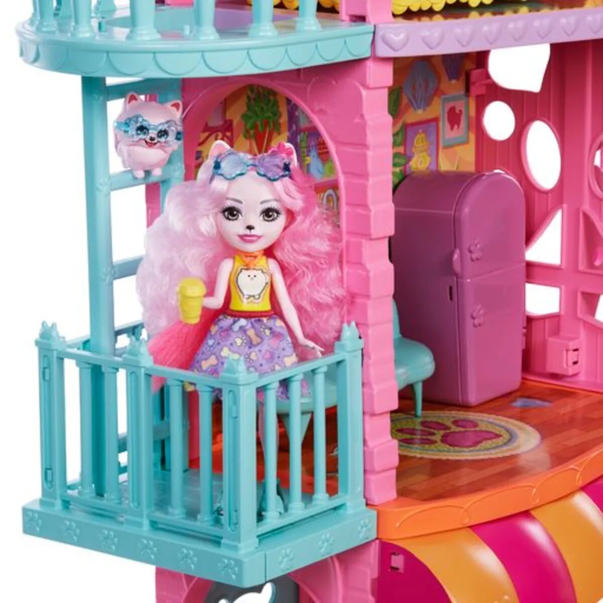 Mattel Enchantimals Stadthaus & Café Spielset mit Puppe & Tierfreund, Zubehör