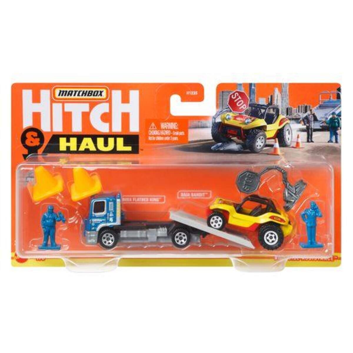 Mattel Matchbox Hitch N Haul Sortiment mit 1 Fahrzeug und 1 Zuganhänger, 1 Stück, 3-fach sortiert