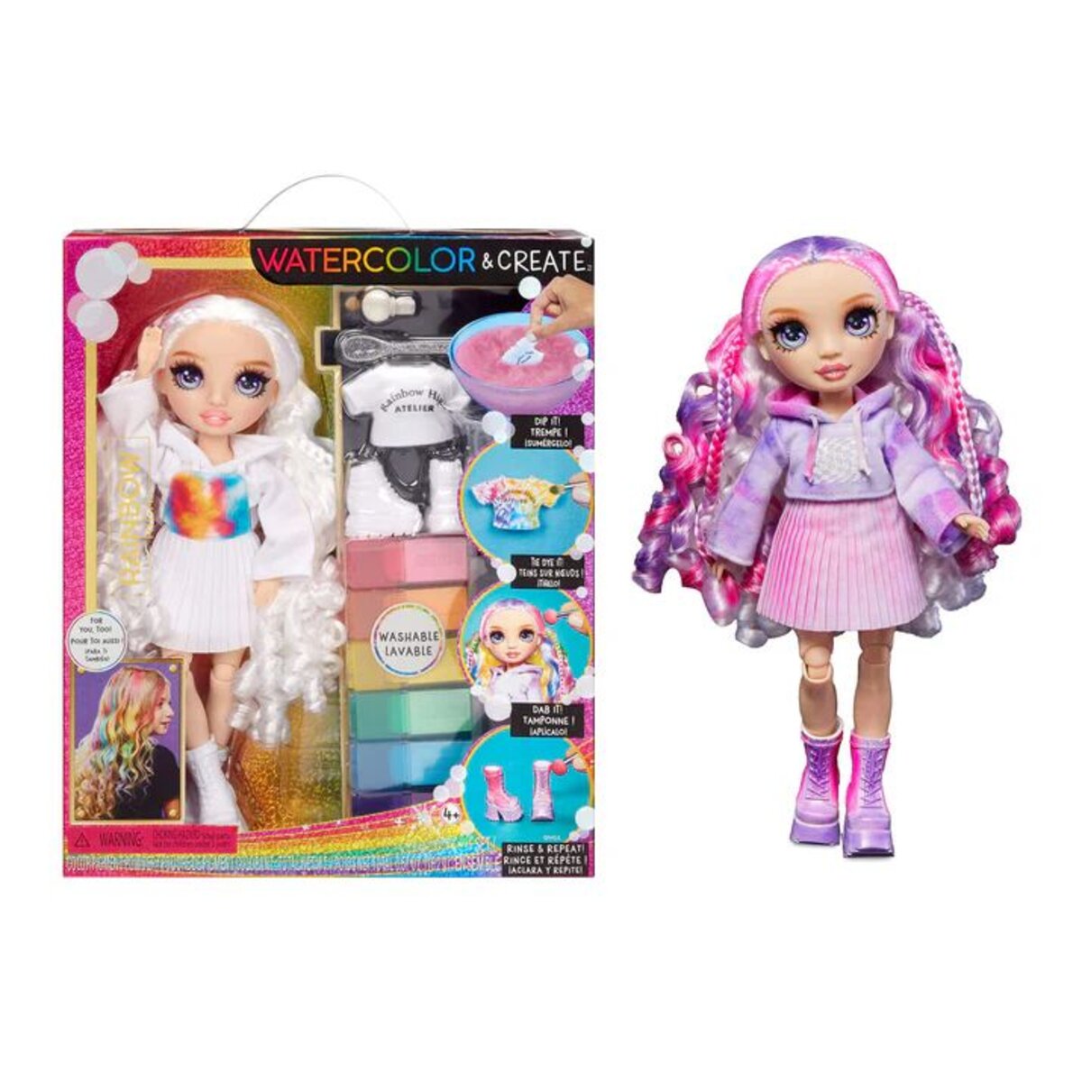 MGA Entertainment Rainbow High Watercolor & Create Theme Dolls- purple eyes