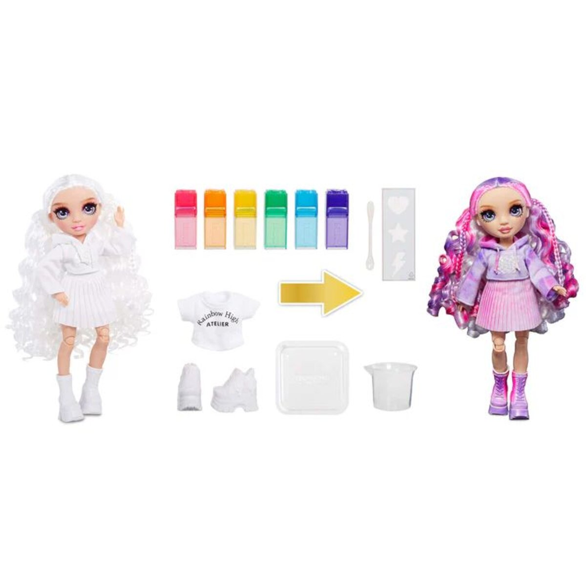 MGA Entertainment Rainbow High Watercolor & Create Theme Dolls- purple eyes