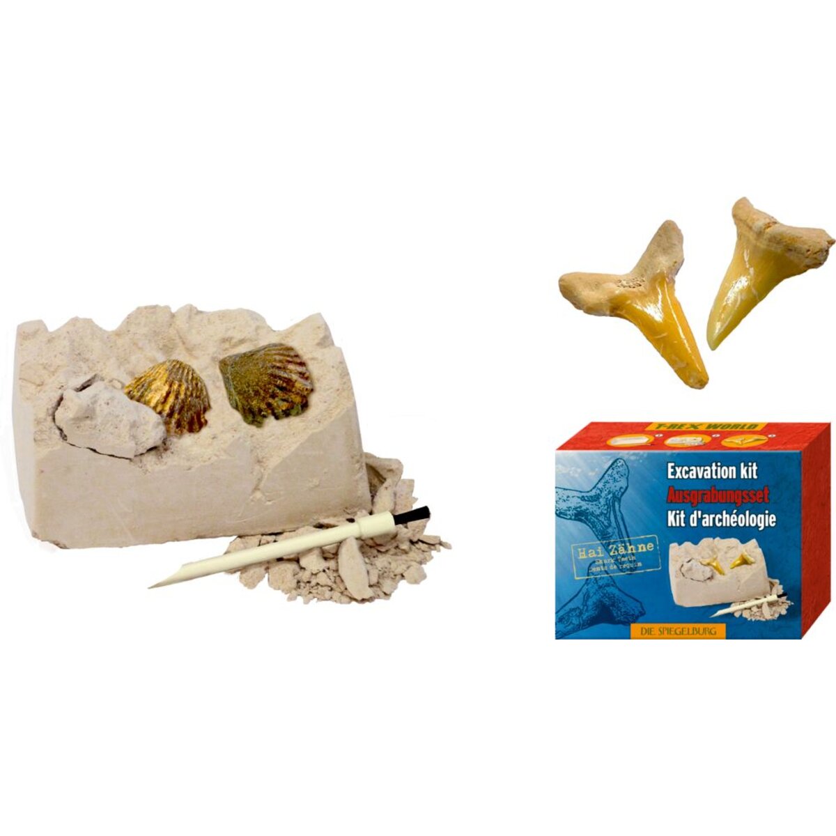 Mini-Ausgrabungsset Fossilien - T-Rex World, 1 Stück, 4-fach sortiert