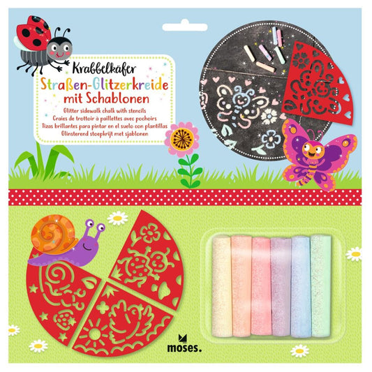 moses. Krabbelkäfer Straßen-Glitzerkreide mit Schablonen