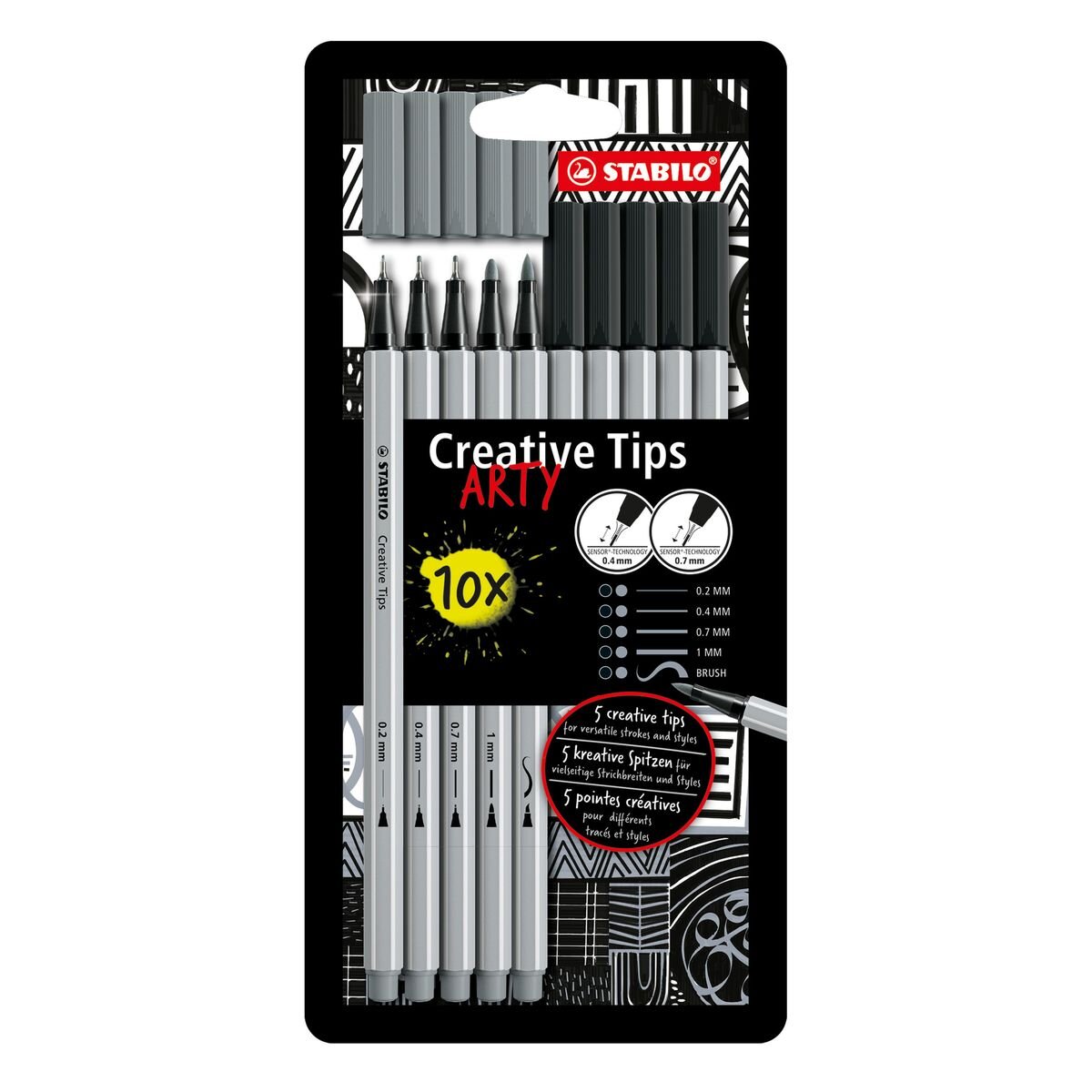 Multi-Liner-Set - STABILO Creative Tips - ARTY - 10er Pack - schwarz, mittelgrau