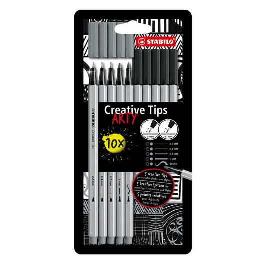 Multi-Liner-Set - STABILO Creative Tips - ARTY - 10er Pack - schwarz, mittelgrau