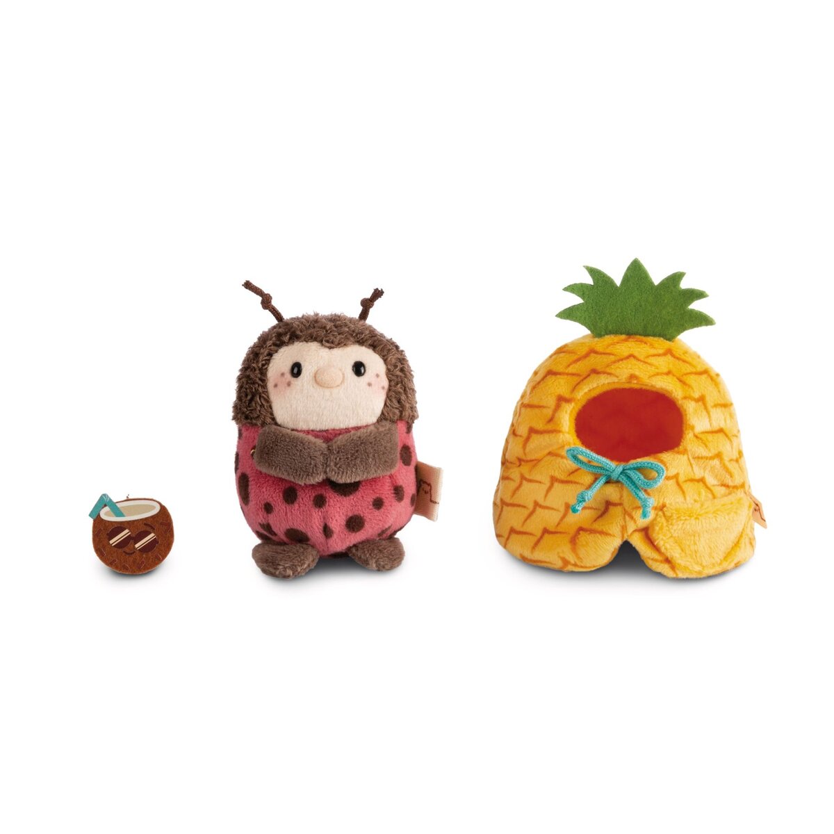 NICI Kuscheltier Set Marienkäfer Dozz mit Kokosnuss u. Ananaskostüm