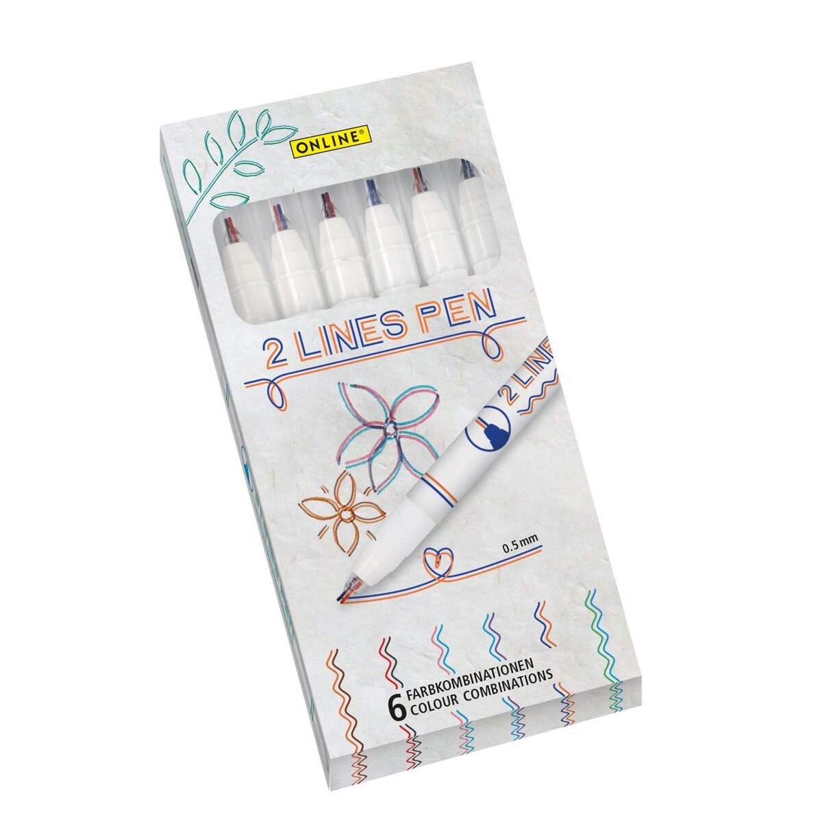 ONLINE 2 Lines Pen-Set, 6 Stifte, Handlettering-Stifte mit Doppellinien