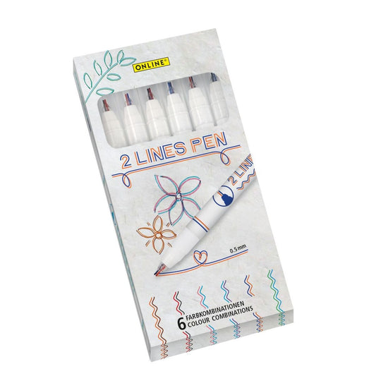 ONLINE 2 Lines Pen-Set, 6 Stifte, Handlettering-Stifte mit Doppellinien