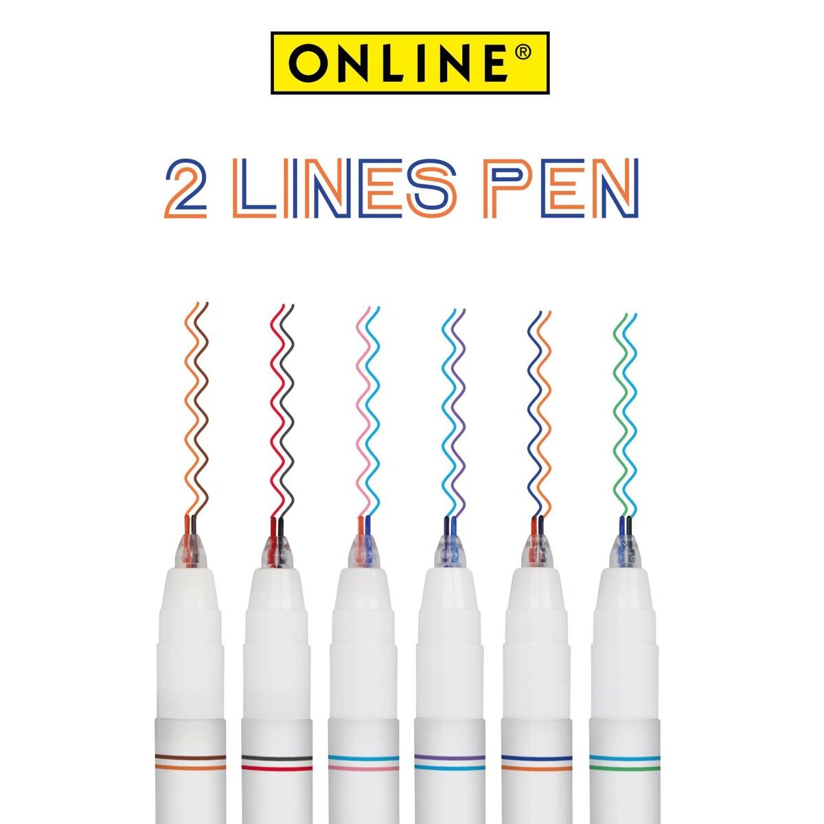 ONLINE 2 Lines Pen-Set, 6 Stifte, Handlettering-Stifte mit Doppellinien