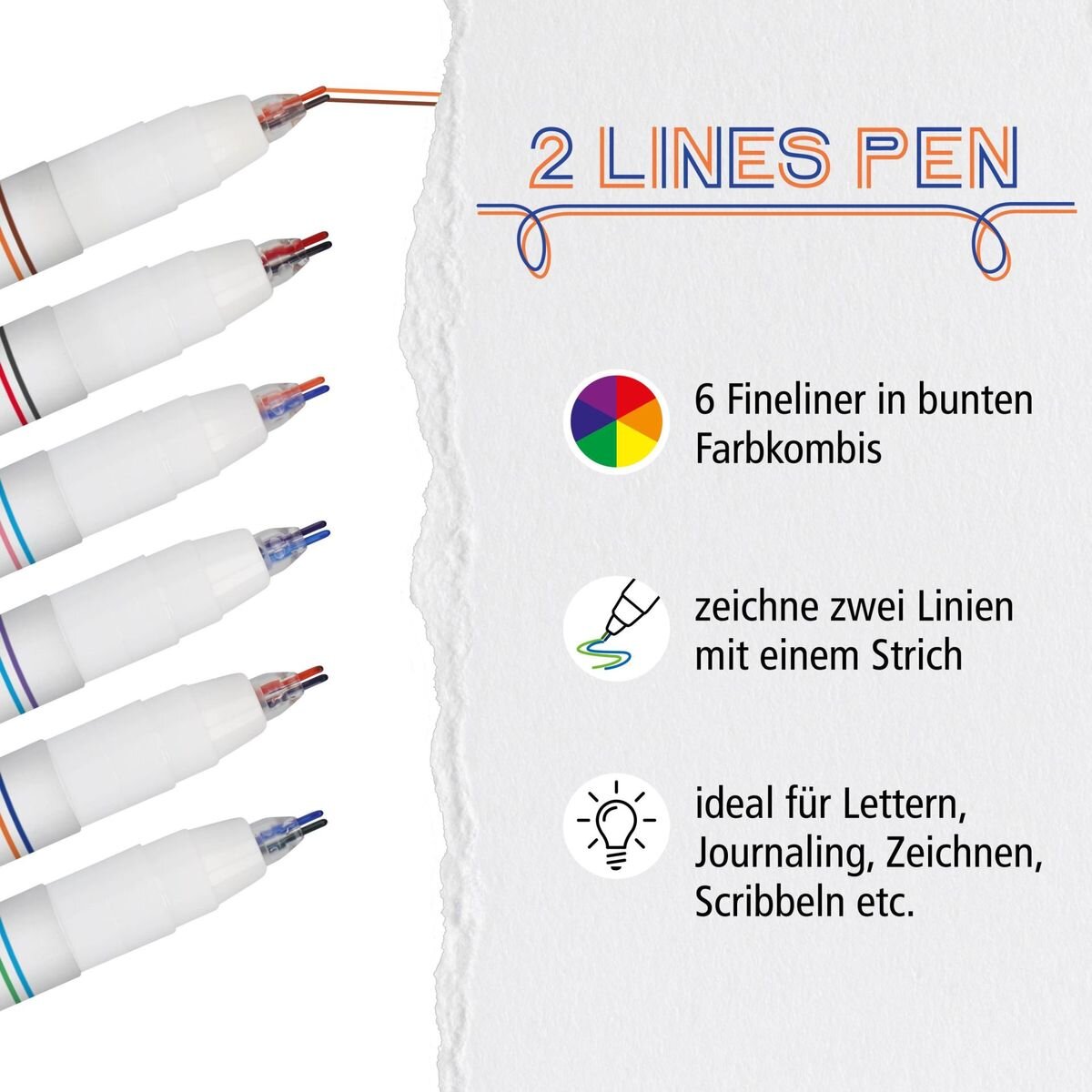 ONLINE 2 Lines Pen-Set, 6 Stifte, Handlettering-Stifte mit Doppellinien