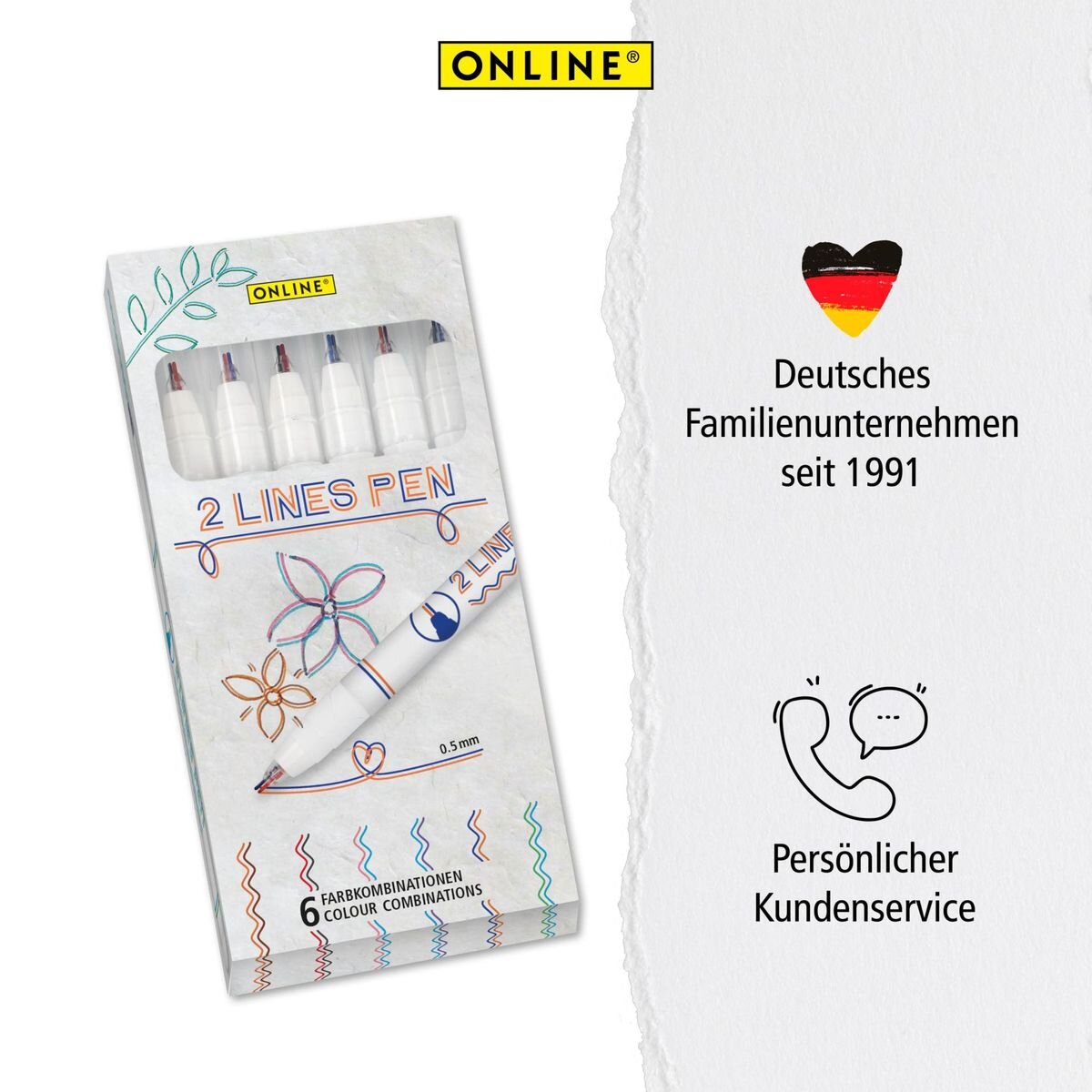 ONLINE 2 Lines Pen-Set, 6 Stifte, Handlettering-Stifte mit Doppellinien