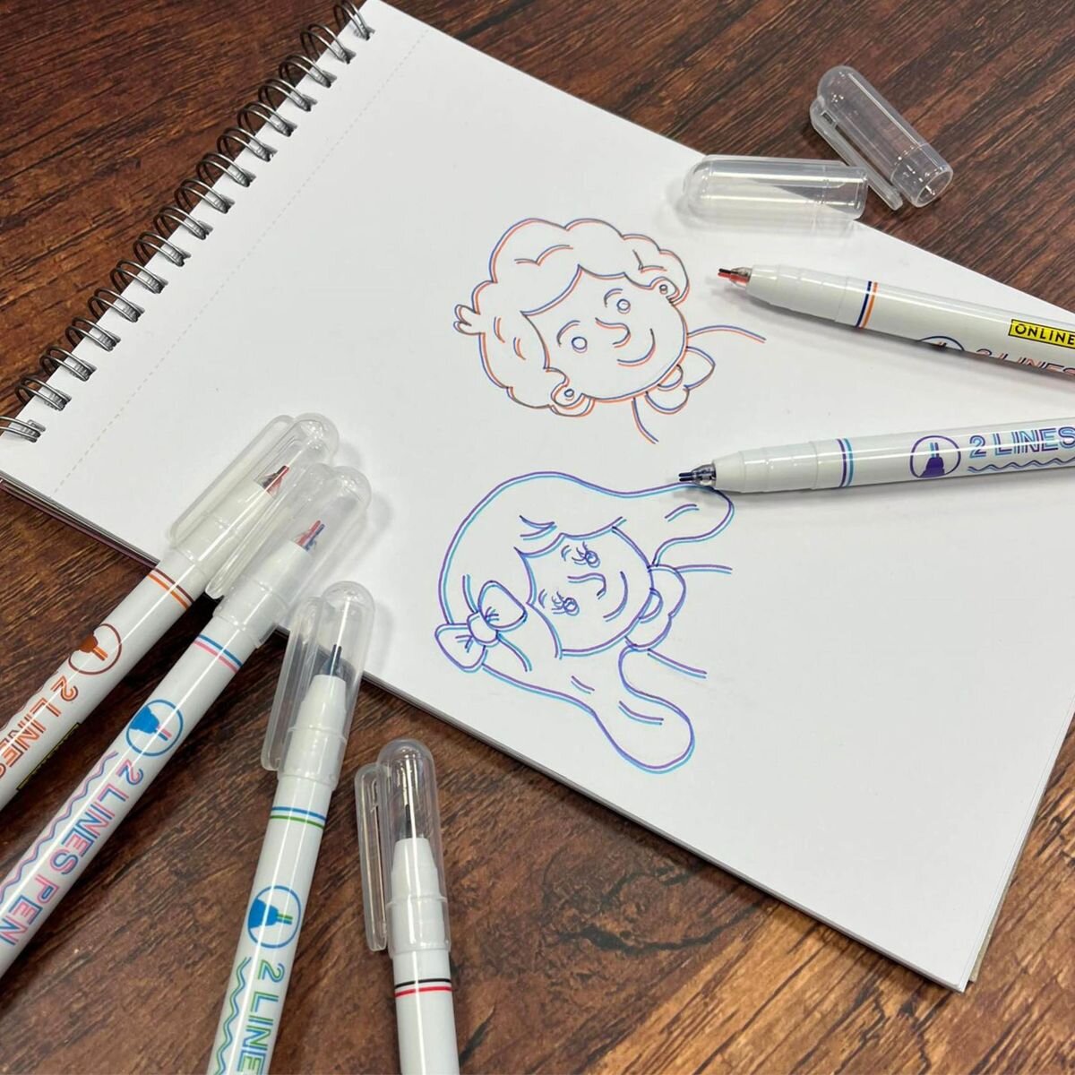 ONLINE 2 Lines Pen-Set, 6 Stifte, Handlettering-Stifte mit Doppellinien