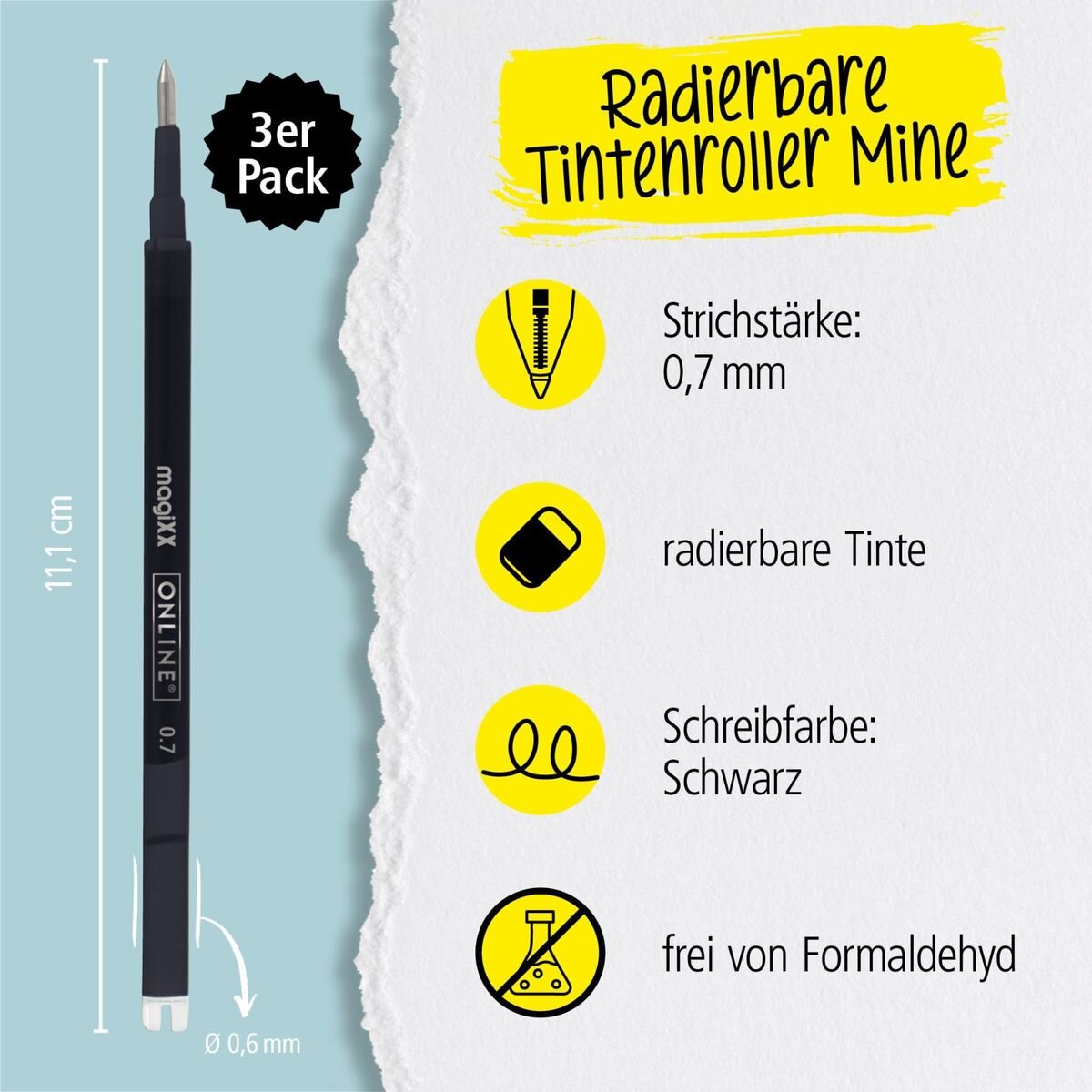 ONLINE Radierbare Ersatzminen für ONLINE magiXX Gelschreiber - 0,7 mm schwarz