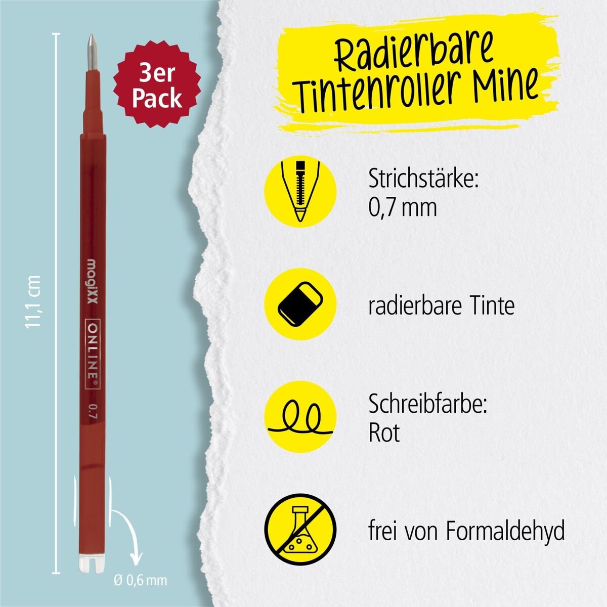 ONLINE Radierbare Ersatzminen für ONLINE magiXX Gelschreiber - 0,7 mm rot