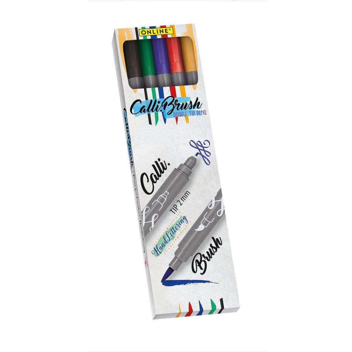 ONLINE Set Calli.Brush, 5 Double-Tip Pens, Pinselspitze und Kalligrafie-Spitze, Classic