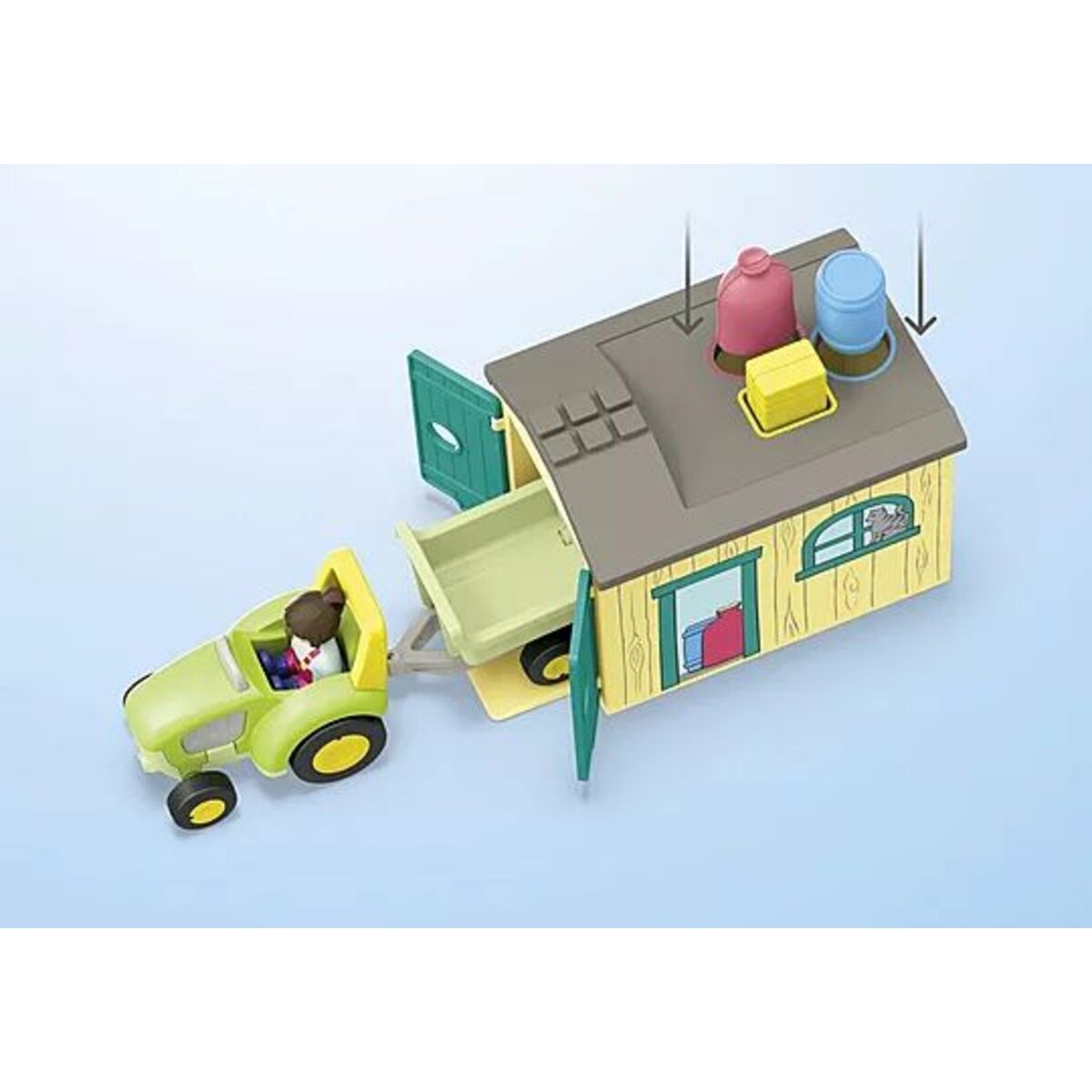 PLAYMOBIL® 71656 JUNIOR: Bauernhof-Abenteuer mit Traktor, Anhänger und tierischen Freunden