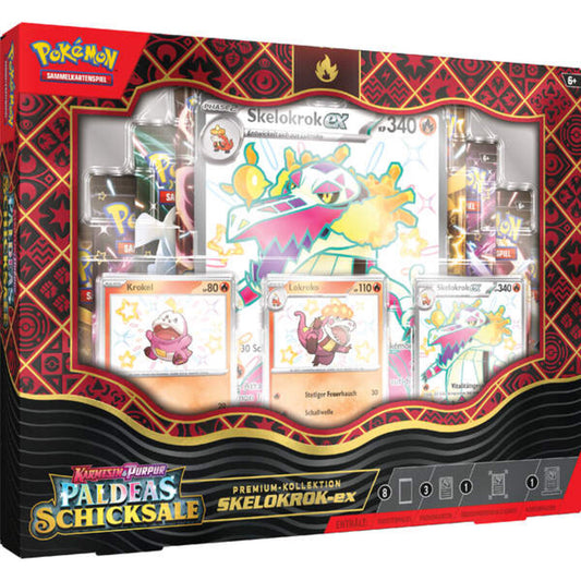 Pokemon Premium-Kollektion Karmesin & Purpur - Paldeas Schicksale Maskagato-ex / Skelokrok-ex / Bailonda-ex, 1 Stück, 3-fach sortiert