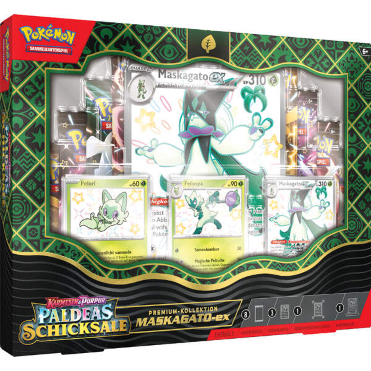 Pokemon Premium-Kollektion Karmesin & Purpur - Paldeas Schicksale Maskagato-ex / Skelokrok-ex / Bailonda-ex, 1 Stück, 3-fach sortiert