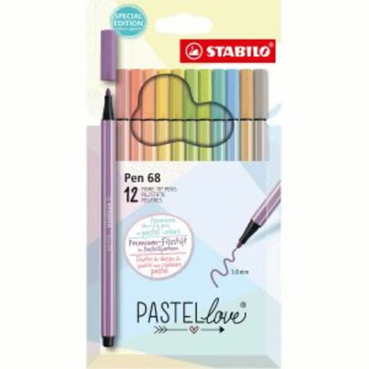 Premium-Filzstift - STABILO Pen 68 - Pastellove Set - 12er Pack - mit 12 verschiedenen Farben