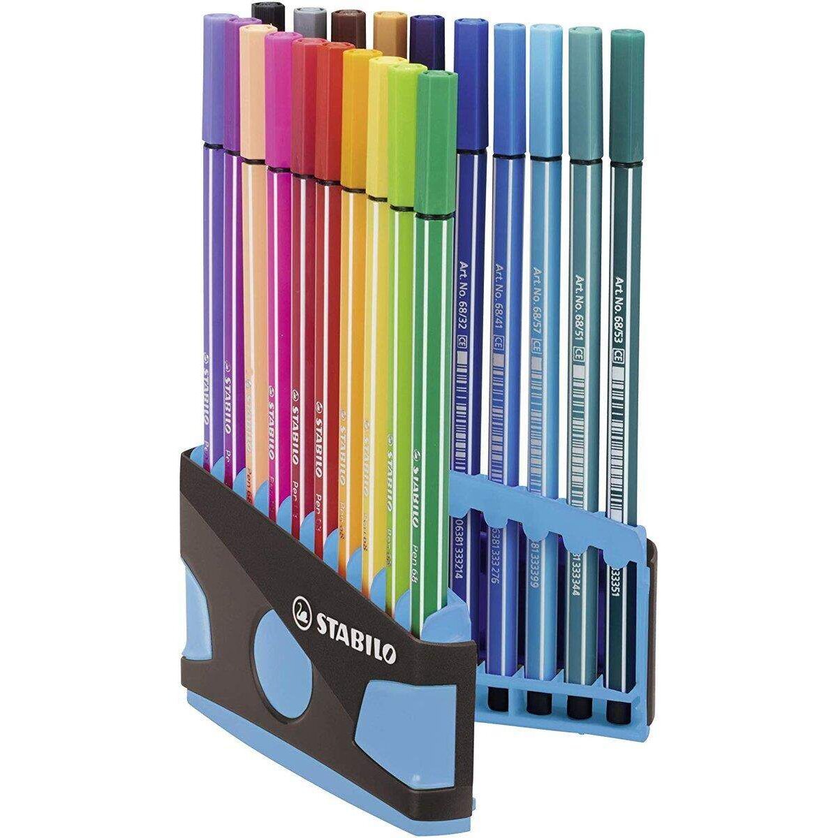 Premium-Filzstift - STABILO Pen 68 ColorParade - 20er Tischset in anthrazit/hellblau - mit 20 verschiedenen Farben