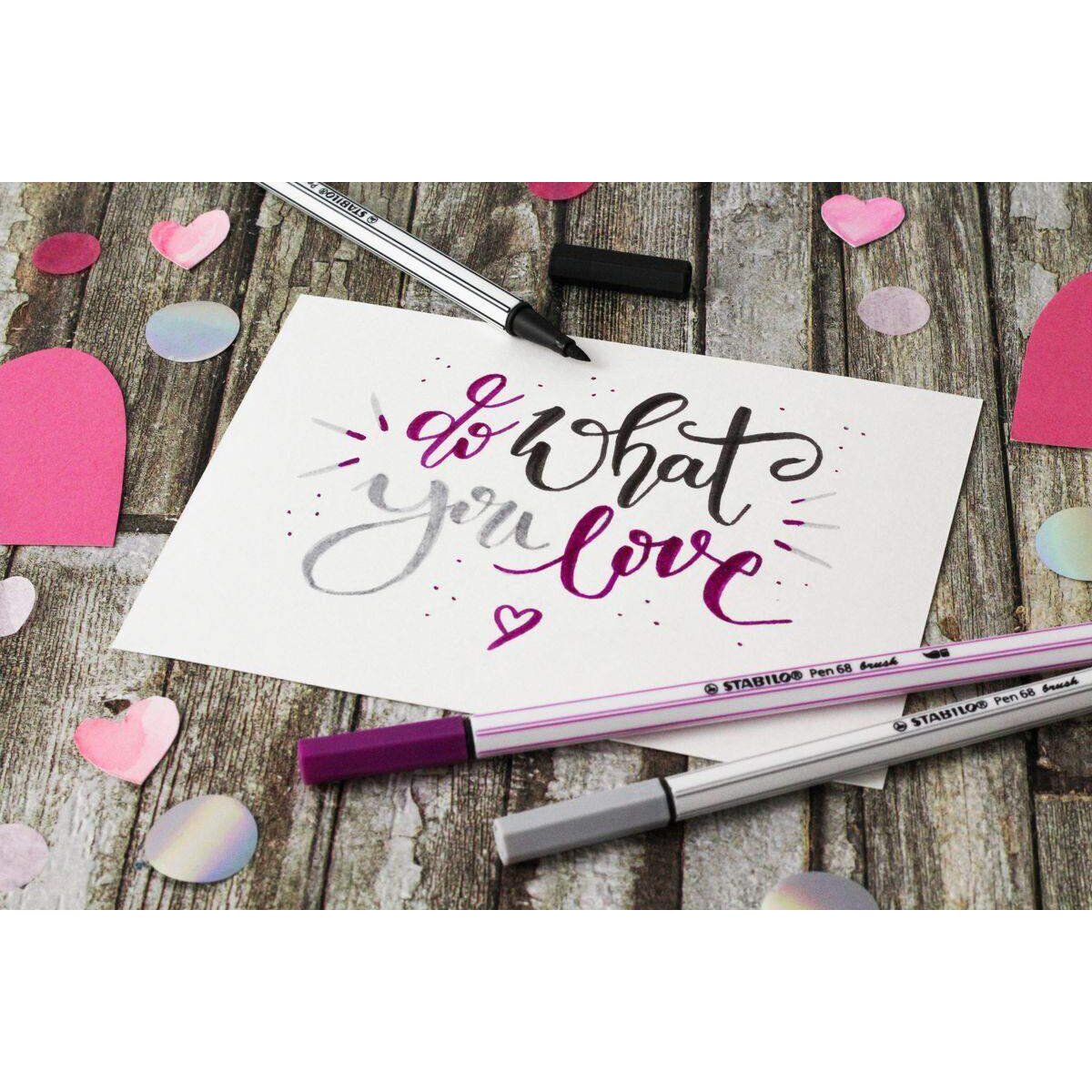 Premium-Filzstift mit Pinselspitze für variable Strichstärken - STABILO Pen 68 brush ColorParade - 20er Tischset - mit 19 verschiedenen Farben