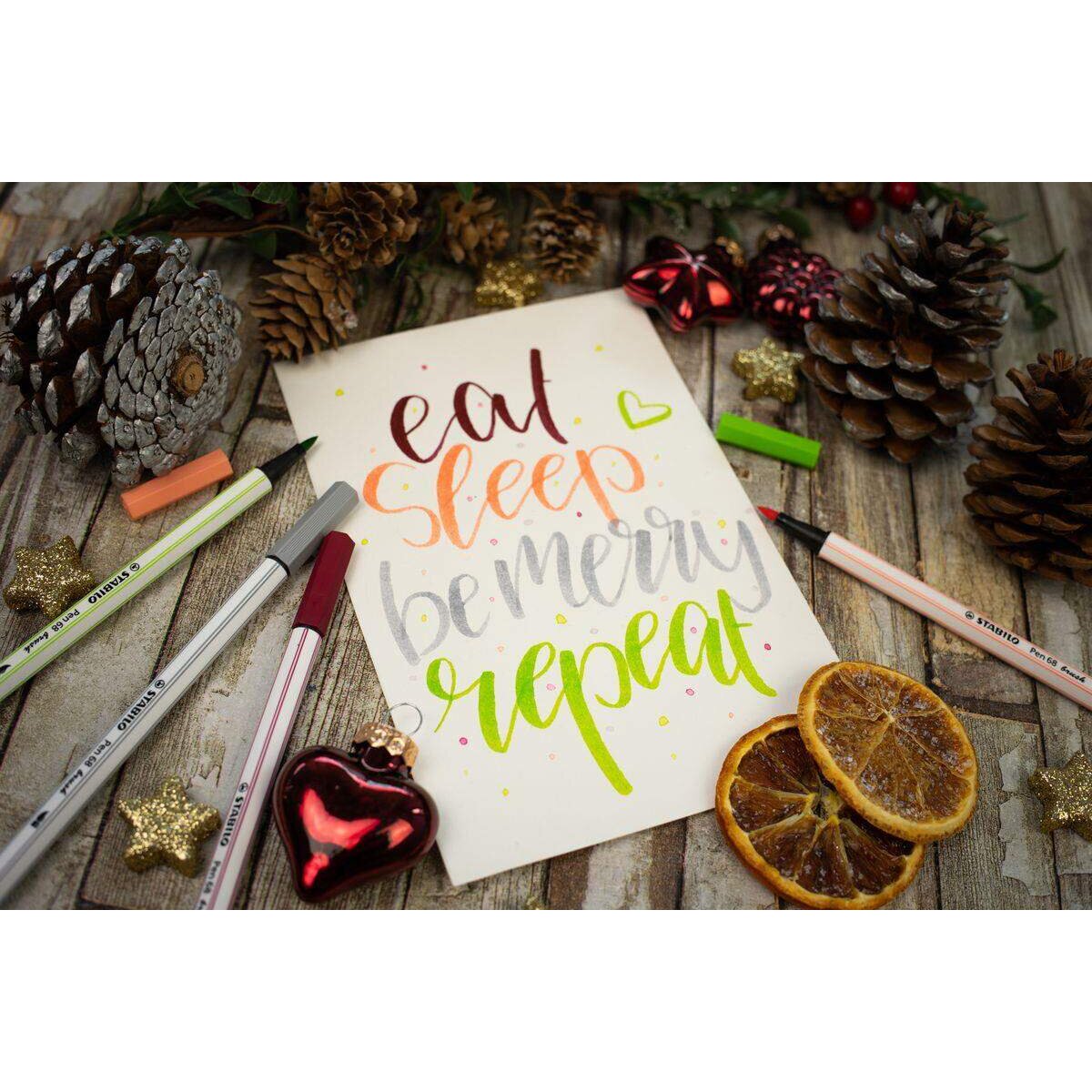 Premium-Filzstift mit Pinselspitze für variable Strichstärken - STABILO Pen 68 brush ColorParade - 20er Tischset - mit 19 verschiedenen Farben