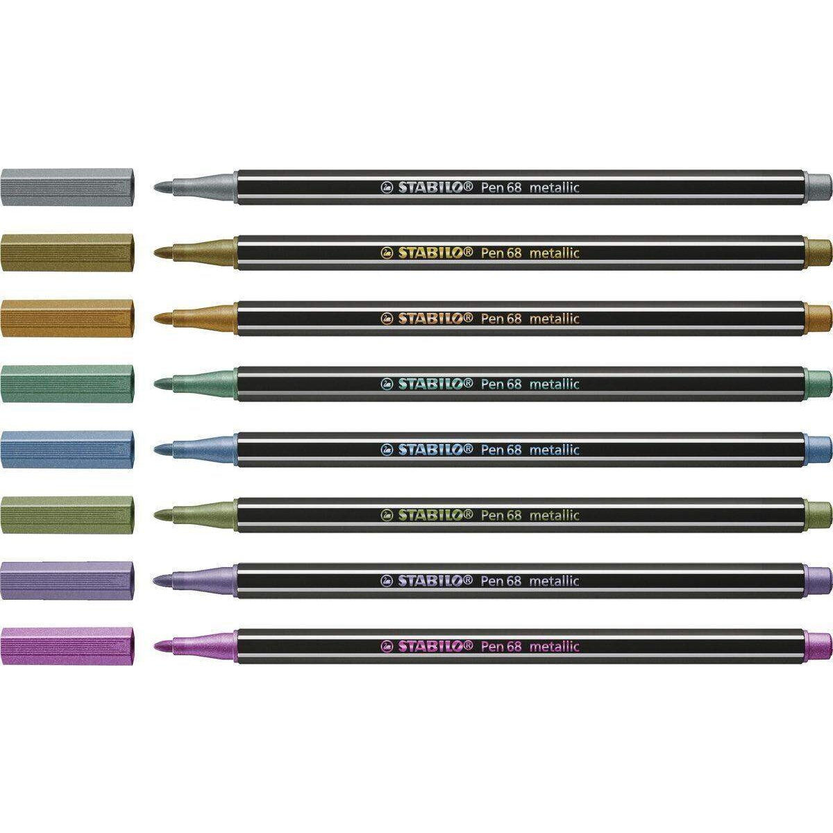 Premium Metallic-Filzstift - STABILO Pen 68 metallic - 8er Metalletui - mit 8 verschiedenen Metallic-Farben