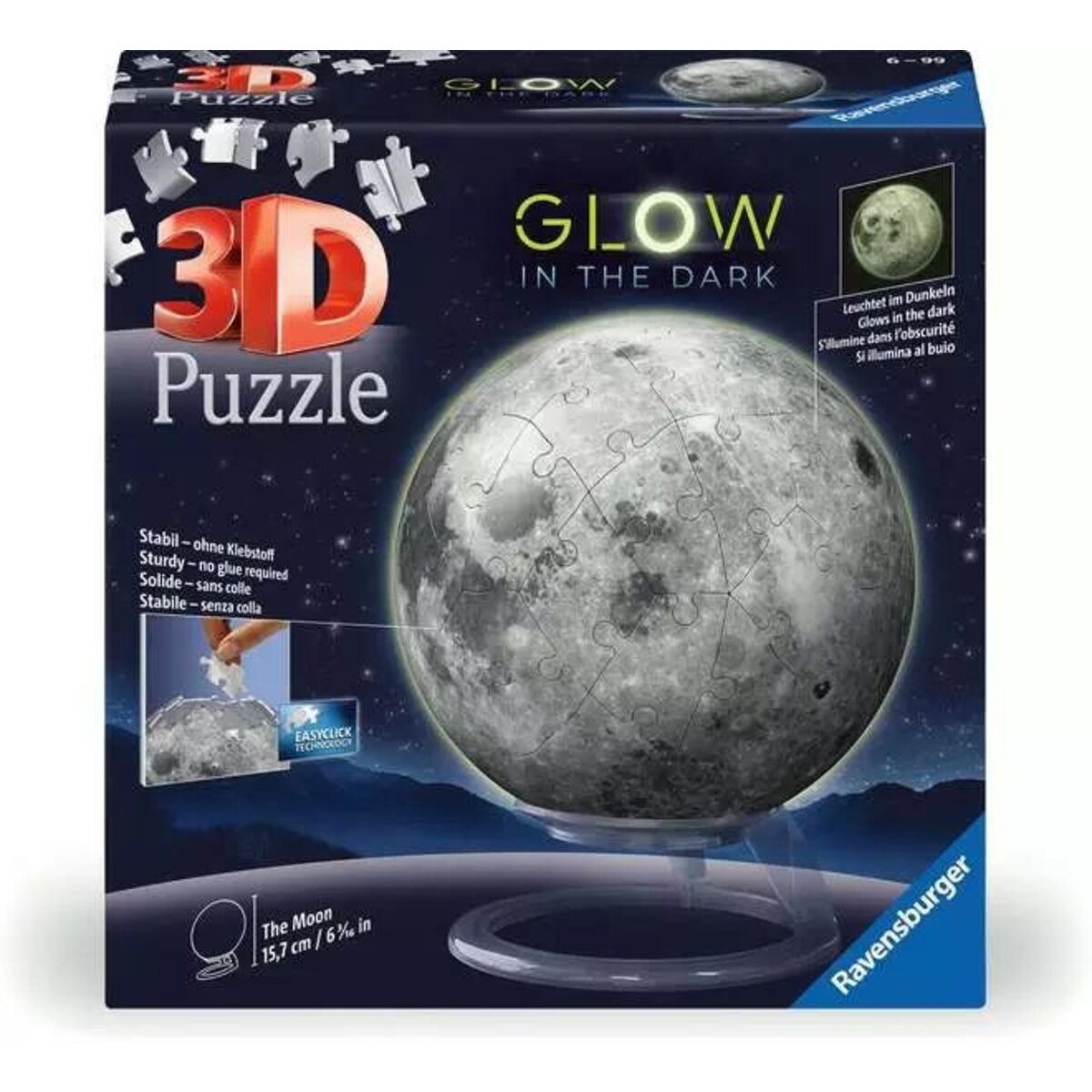 Ravensburger 3D Puzzle - Puzzle-Ball Der Mond - Glow-in-the-Dark, 73 Teile