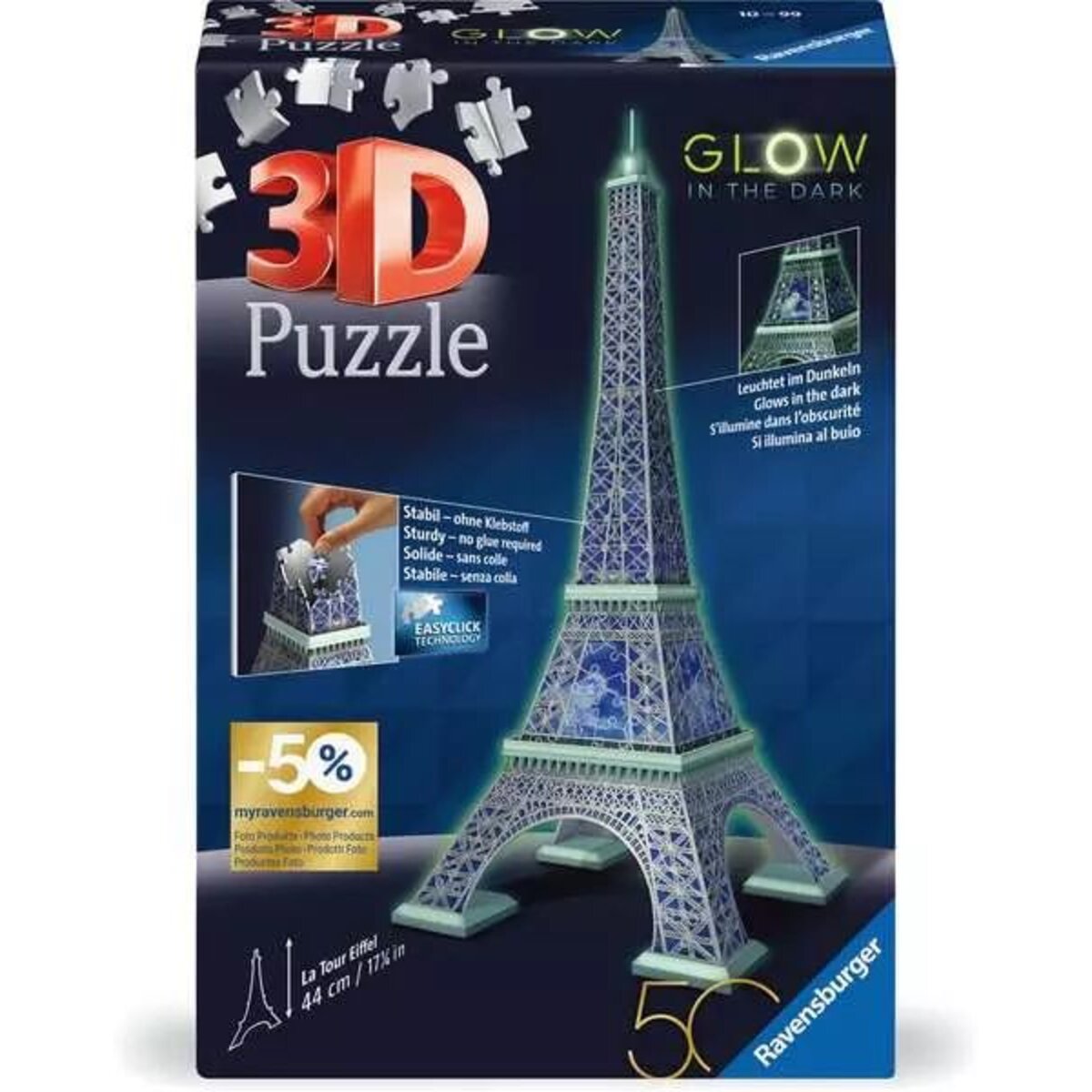 Ravensburger 3D Puzzle - Eiffelturm Glow-in-the-Dark Edition, 224 Teile