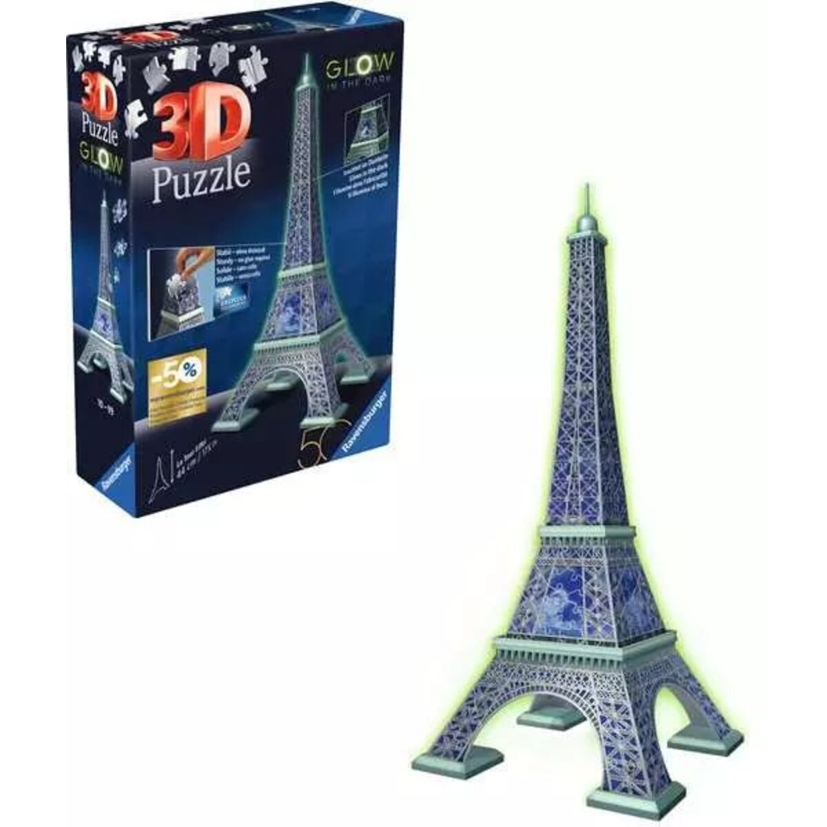 Ravensburger 3D Puzzle - Eiffelturm Glow-in-the-Dark Edition, 224 Teile