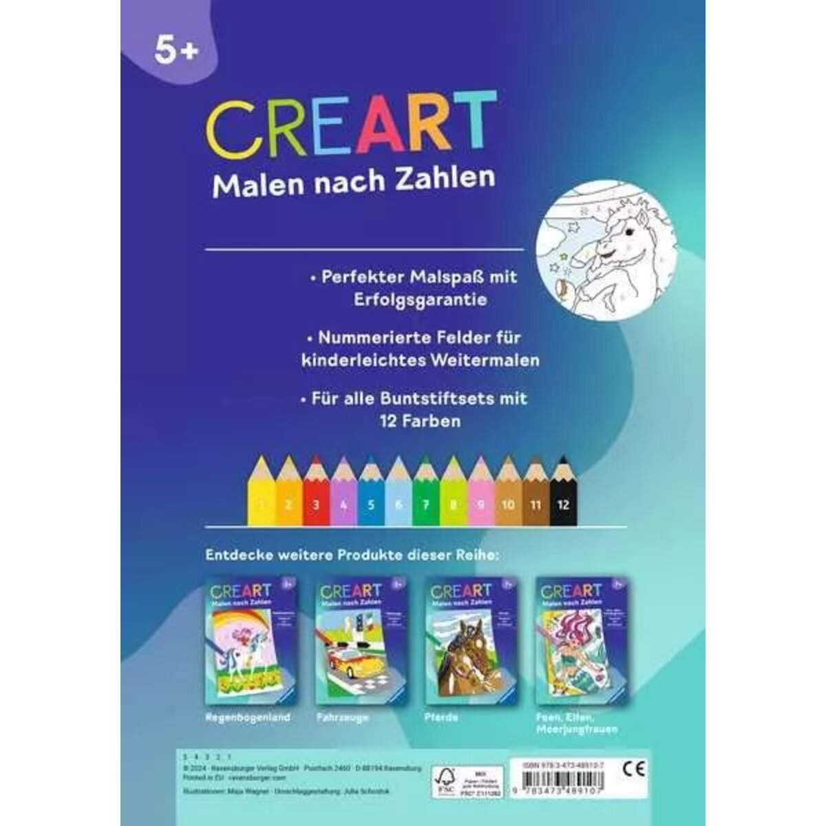Ravensburger CreArt Malen nach Zahlen ab 5: Zauberponys