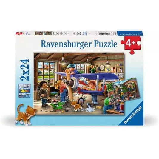 Ravensburger 2 Kinderpuzzle 24 Teile Eisenbahn- und Flugzeugservice 26 x 18 cm