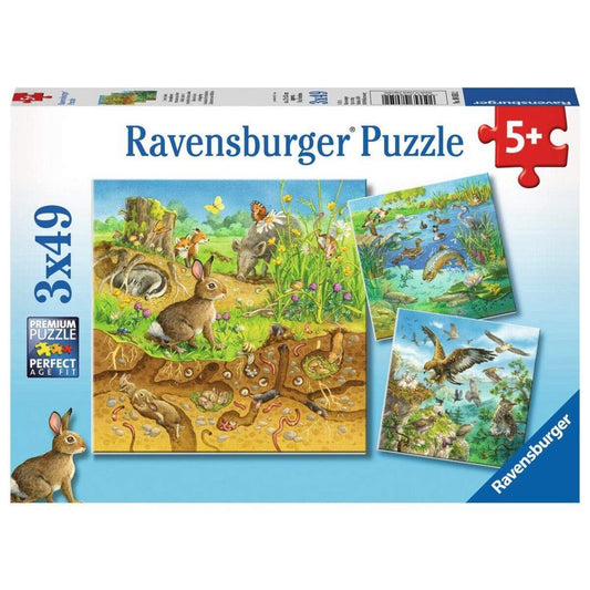 Ravensburger Kinderpuzzle Tiere in ihren Lebensräumen, 3x49 Teile