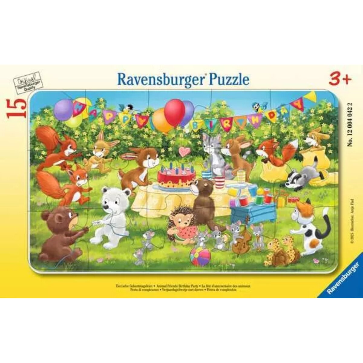 Ravensburger Kinderpuzzle 15 Teile Tierische Geburtstagsfeier 25 x 14,5 cm
