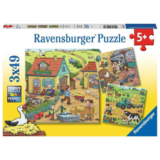 Ravensburger Kinderpuzzle Viel los auf dem Bauernhof, 3x49 Teile