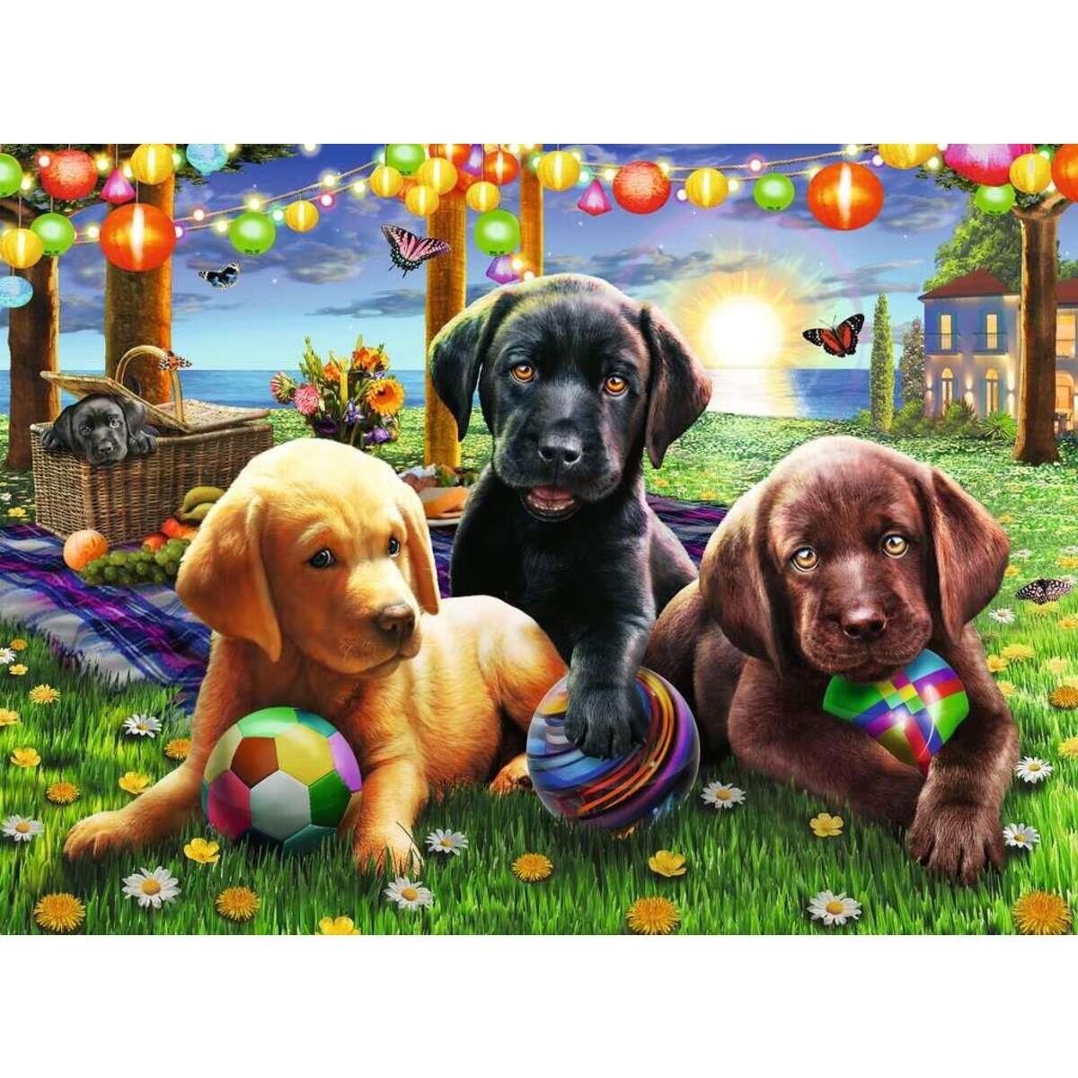 Ravensburger Kinderpuzzle XXL Hunde Picknick, 100 Teile