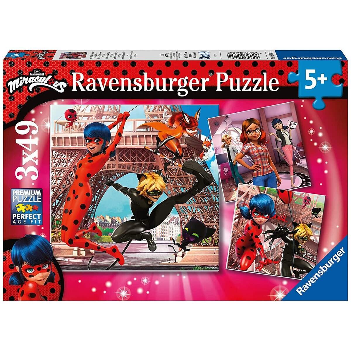 Ravensburger Puzzle - Miraculous: Unsere Helden Ladybug und Cat Noir, 3 x 49 Teile