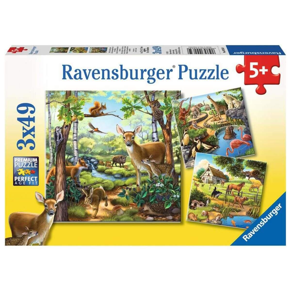 Ravensburger Puzzle Wald-/Zoo-/Haustiere, 3 x 49 Teile